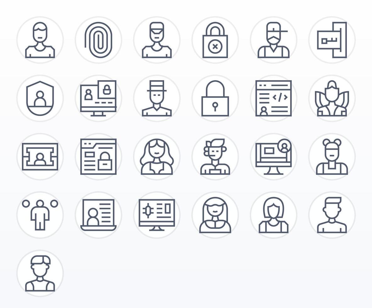 25 Regular Line Pixel Optimized Icons tailored for Login Retina Ready interface vector