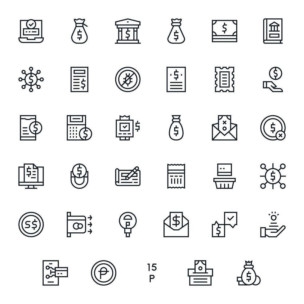 regular línea píxel Perfecto íconos desde pago conjunto con 35 alto resolución íconos vector