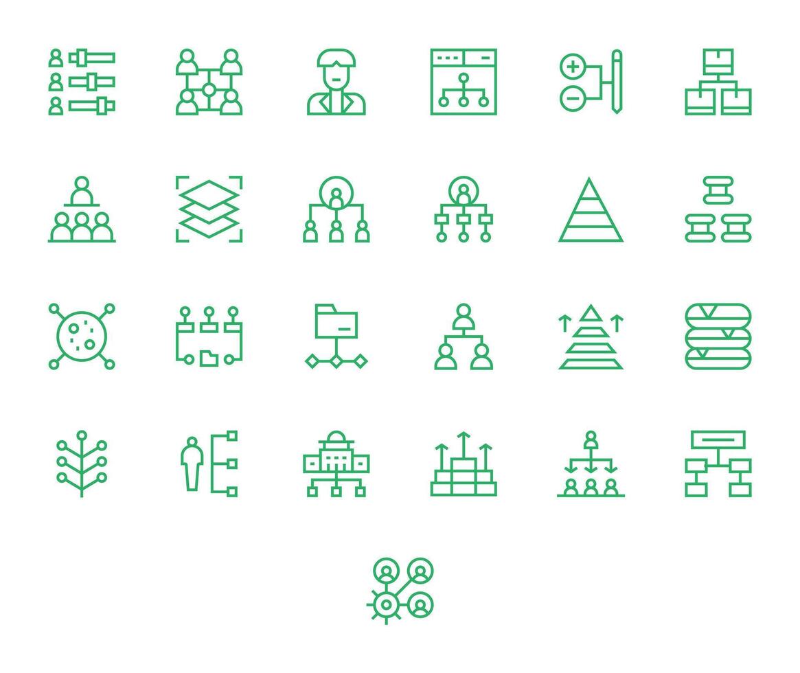 25 High Resolution Regular Line Icons for Hierarchy with Grid Fitted precision vector