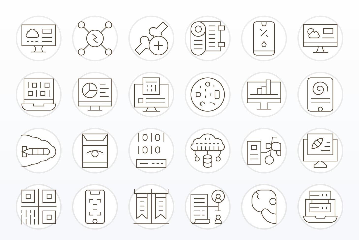 24 Thin Line Detail Enhanced Icons tailored for Digital Data 256x256 interface vector
