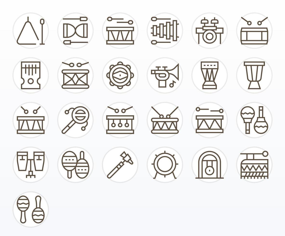 25 High Resolution Regular Line Icons for Percussion with Editable precision vector