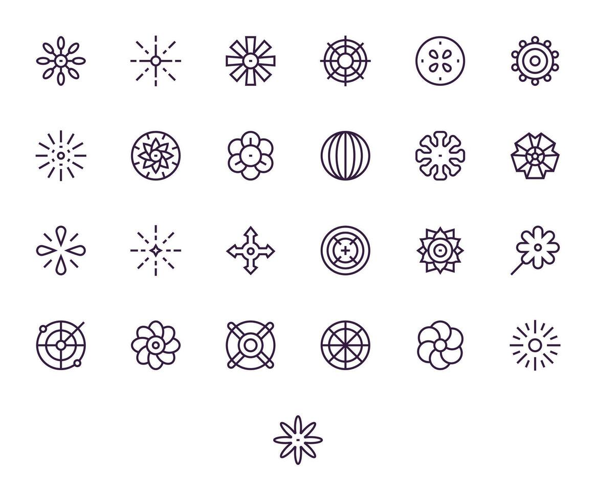 Radial Icon Set with 25 Regular Line 128x128 Pixel Optimized Graphics vector