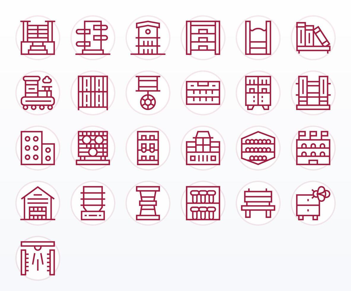 Shelves 256x256 Icon Pack with 25 Regular Line Pixel Optimized Elements vector