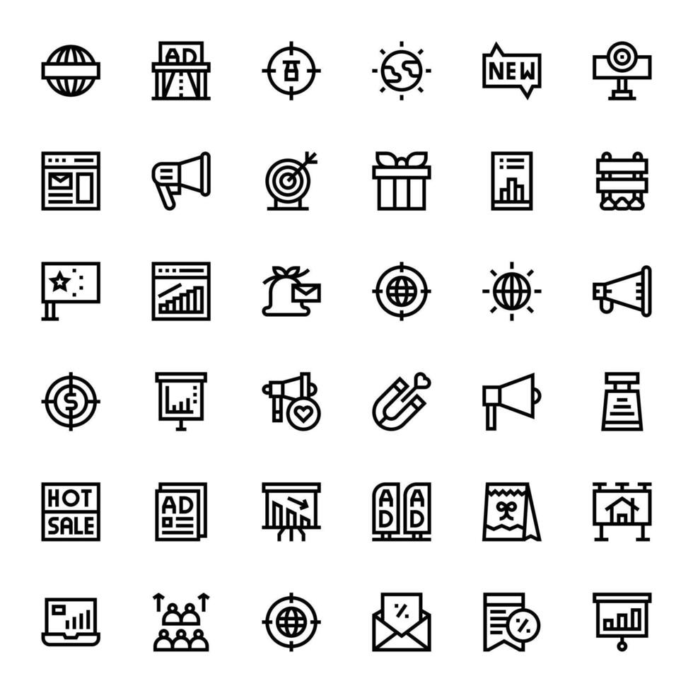 36 High Resolution Bold Line Icons optimized for Marketing PIXEL Perfect display vector