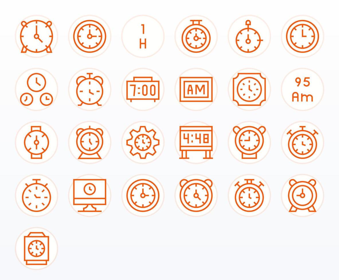 25 Regular Line PIXEL Perfect Icons for Digital Clock Graphics vector