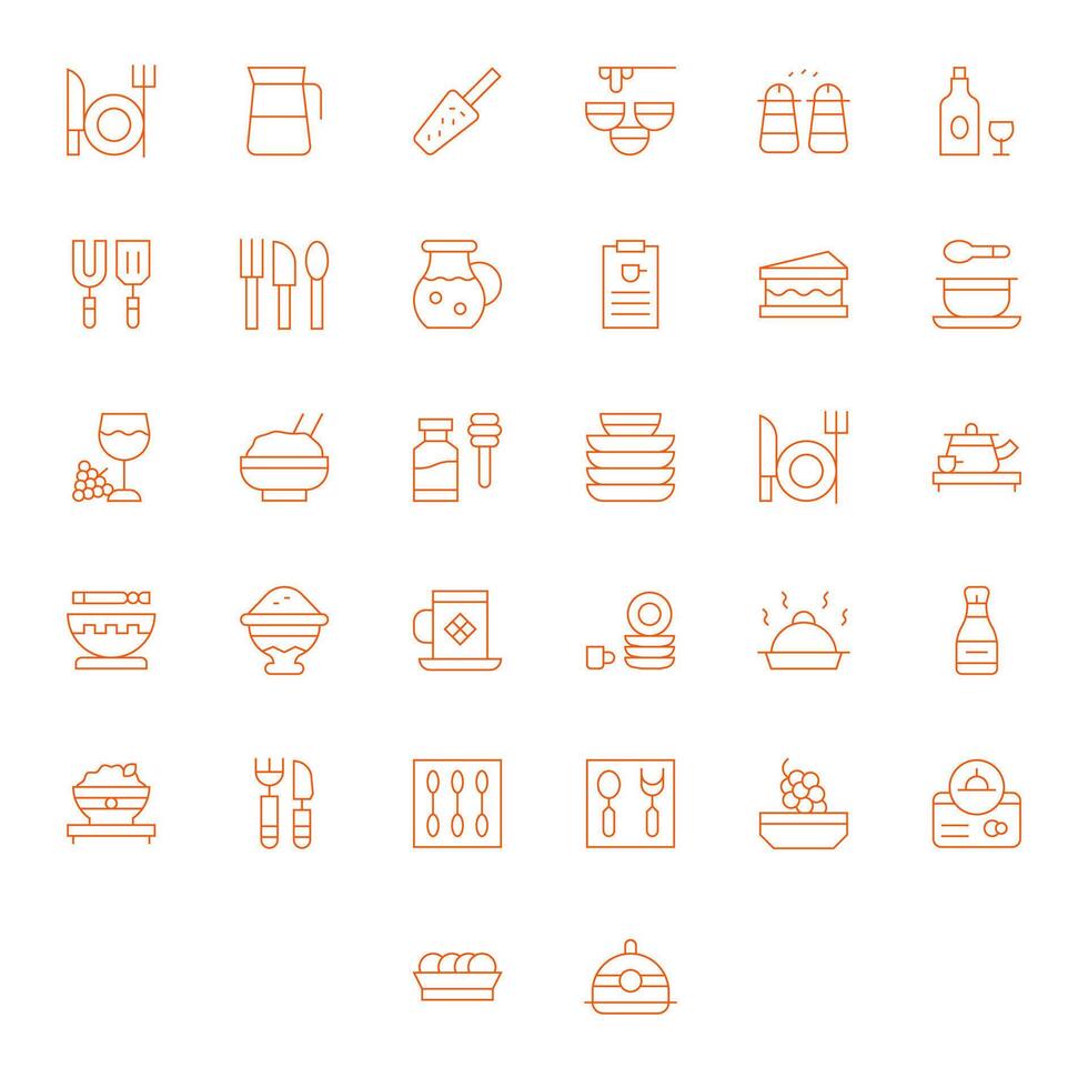 Tableware Essential Set including 32 Pixel Optimized Thin Line High Resolution Icons vector