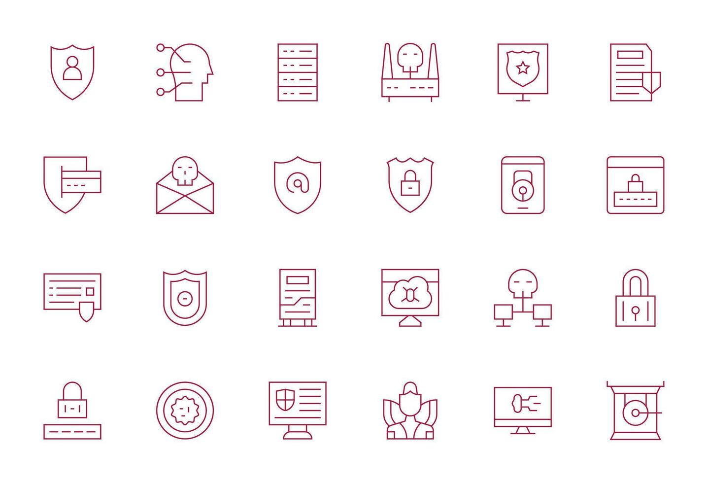 24 Thin Line Pixel Optimized Icons for Cybersecurity Graphics vector