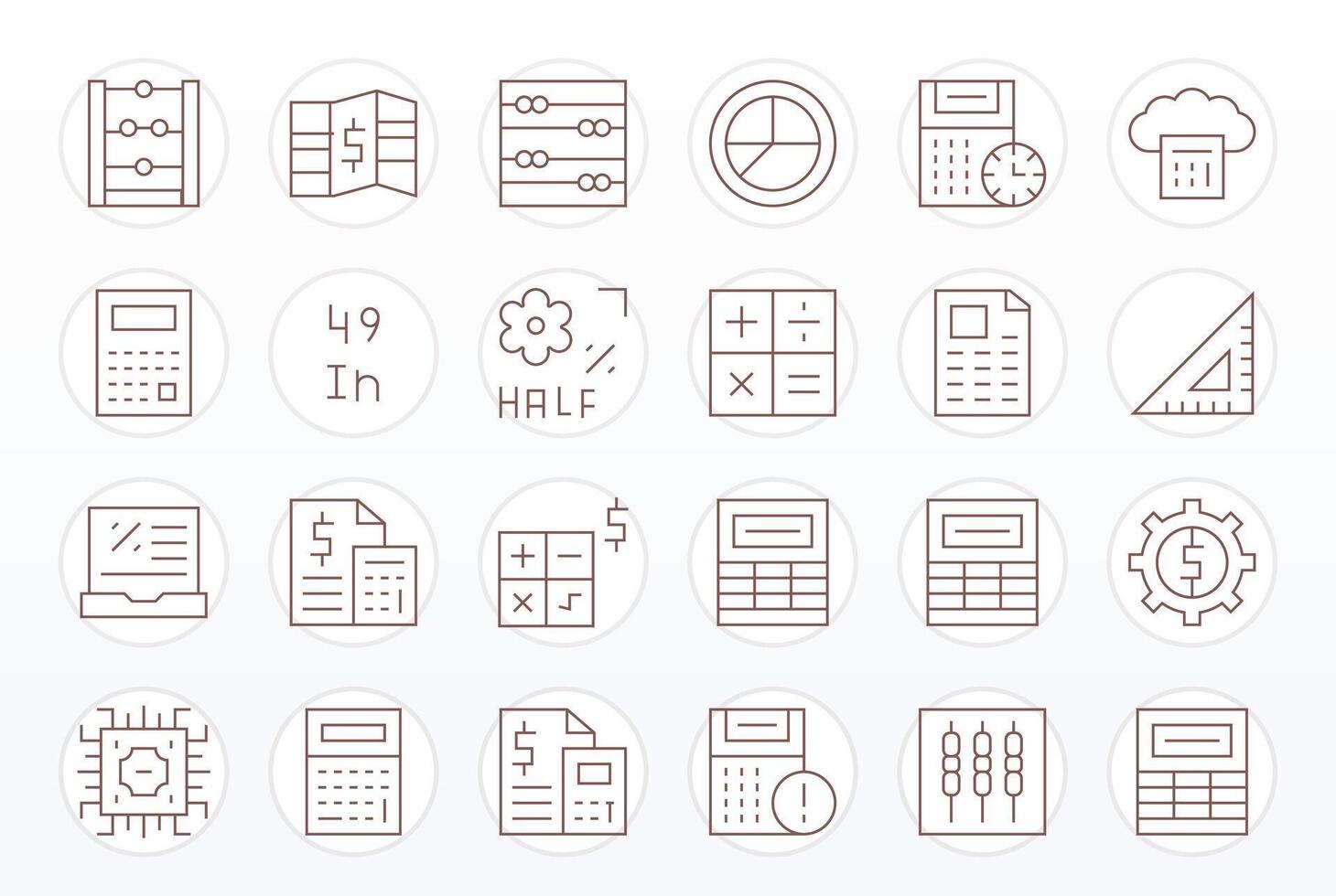 24 Calculation Grid Fitted Icons in High Resolution Thin Line Aesthetic vector