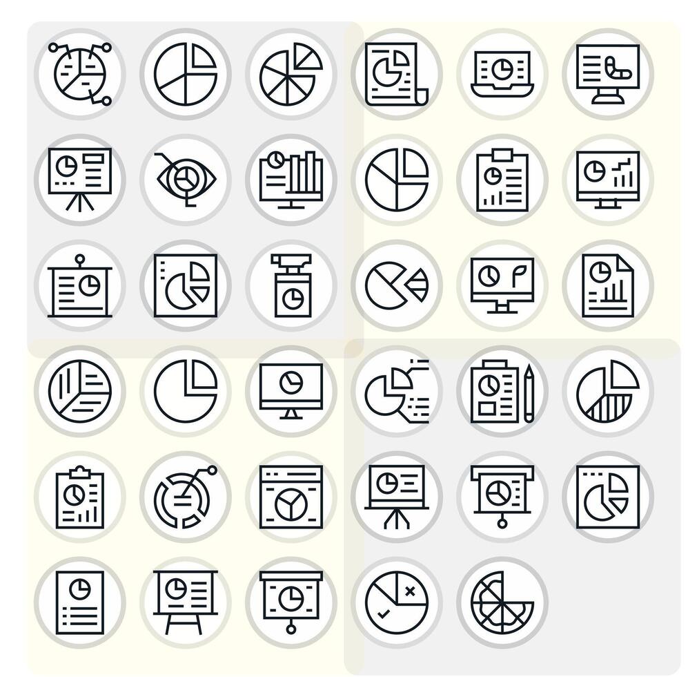 Pie Chart Modern Collection with 35 Regular Line High Resolution Pixel Optimized Icons vector