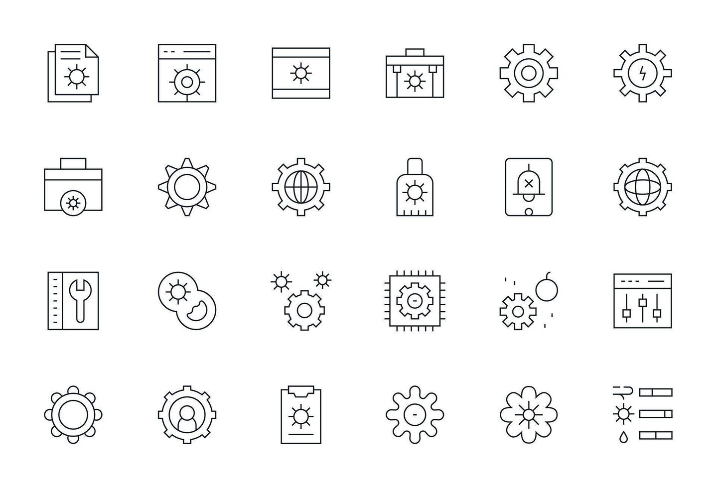 System Settings Design Icons featuring 24 Detail Enhanced Thin Line Style vector