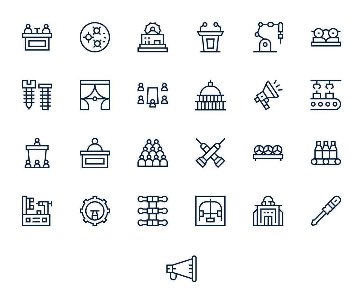 Assembly Comprehensive Bundle with 25 Pixel Optimized Regular Line 256x256 Icons vector