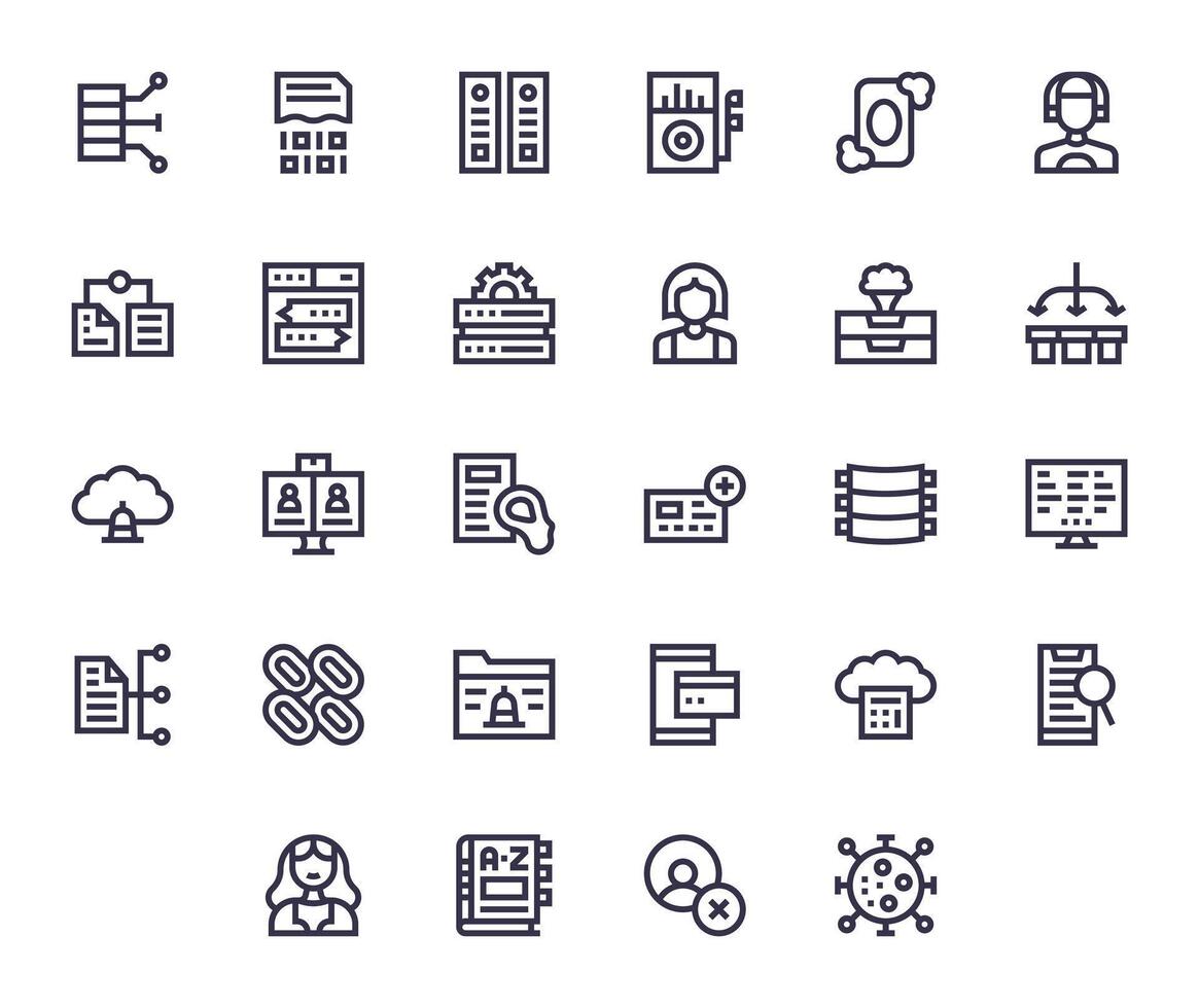 28 256x256 Bold Line Icons optimized for Database Pixel Aligned display vector