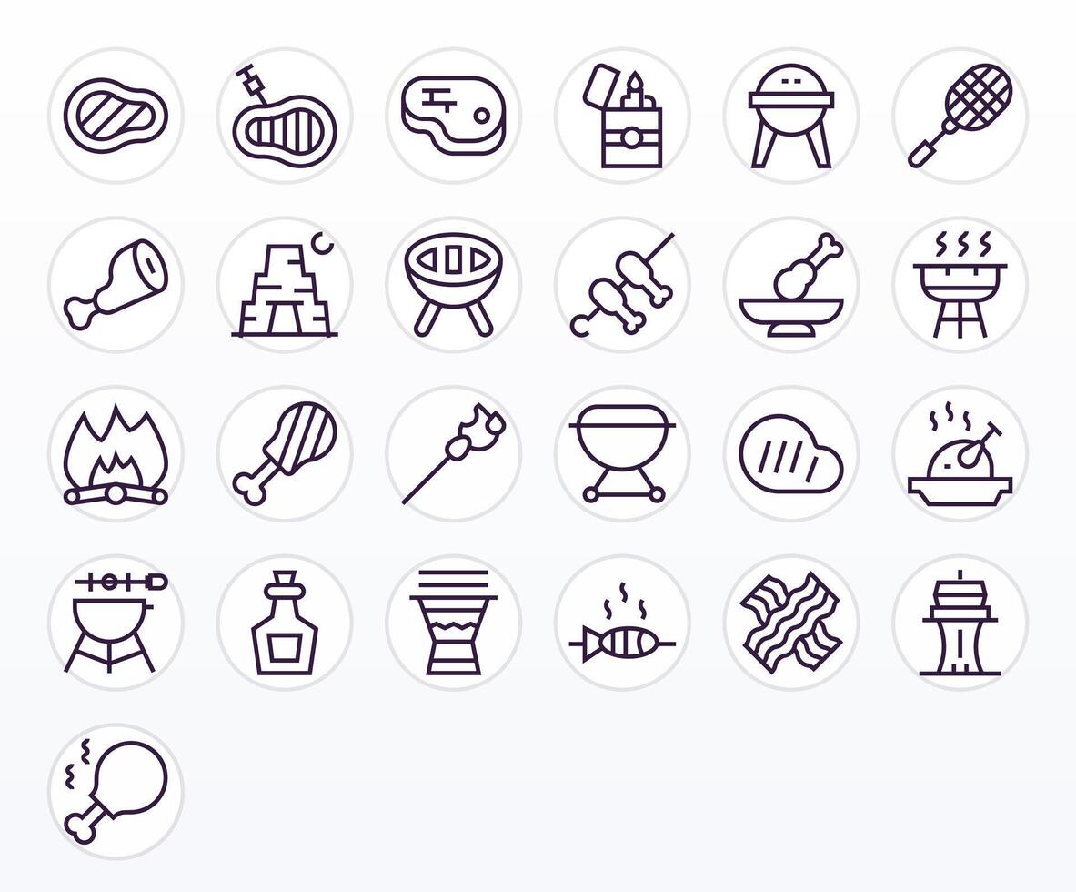 Bbq Comprehensive Bundle with 25 Display Perfect Regular Line High Resolution Icons vector