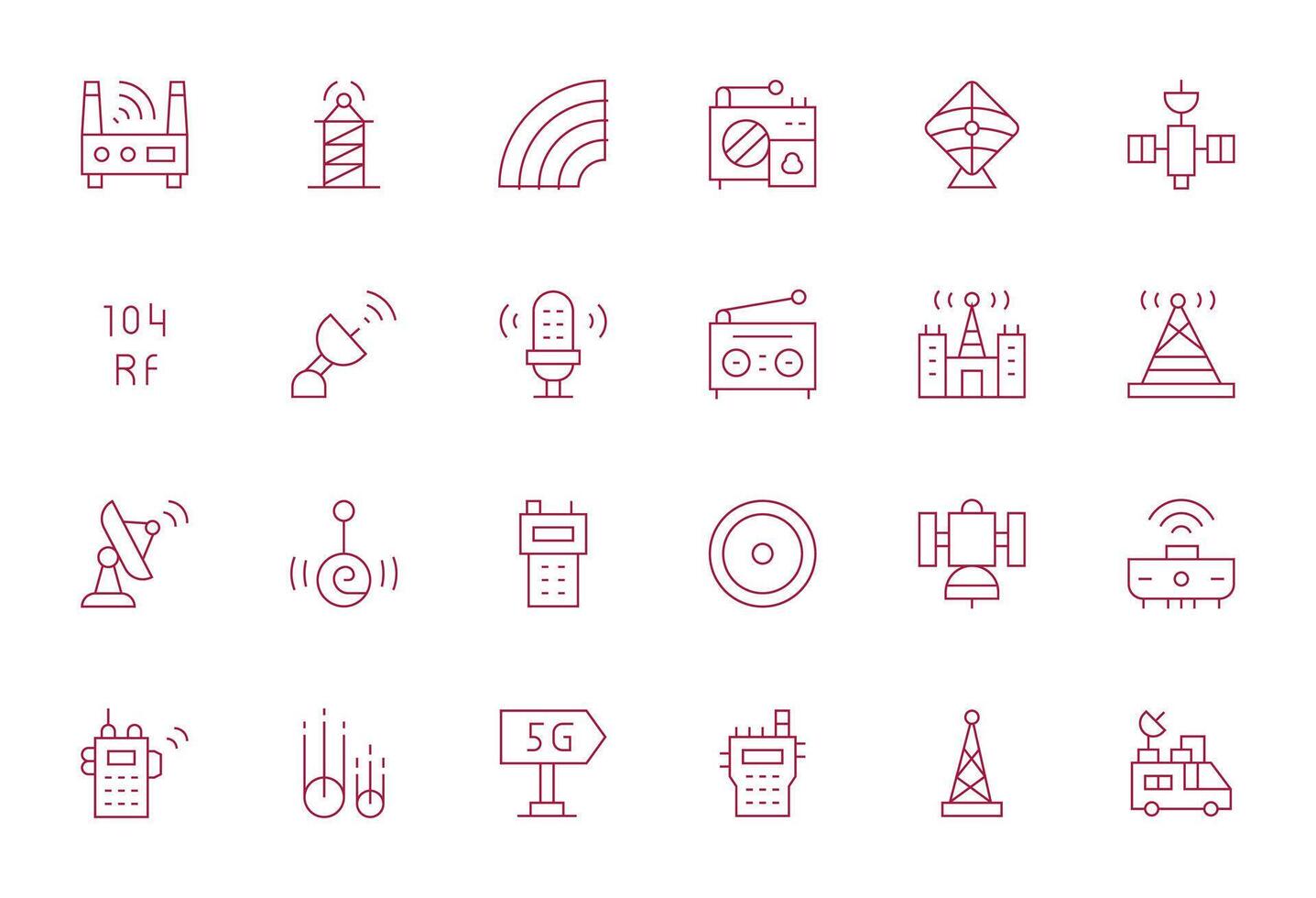 24 píxel optimizado íconos temática alrededor antena en alto resolución Delgado línea formato vector