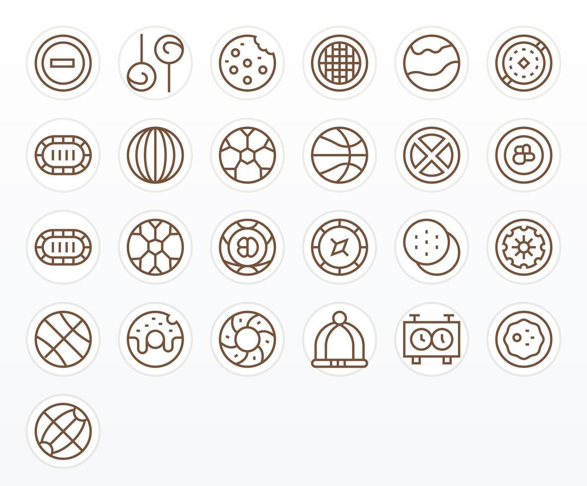 25 alto resolución regular línea íconos para redondo con monitor Perfecto precisión vector