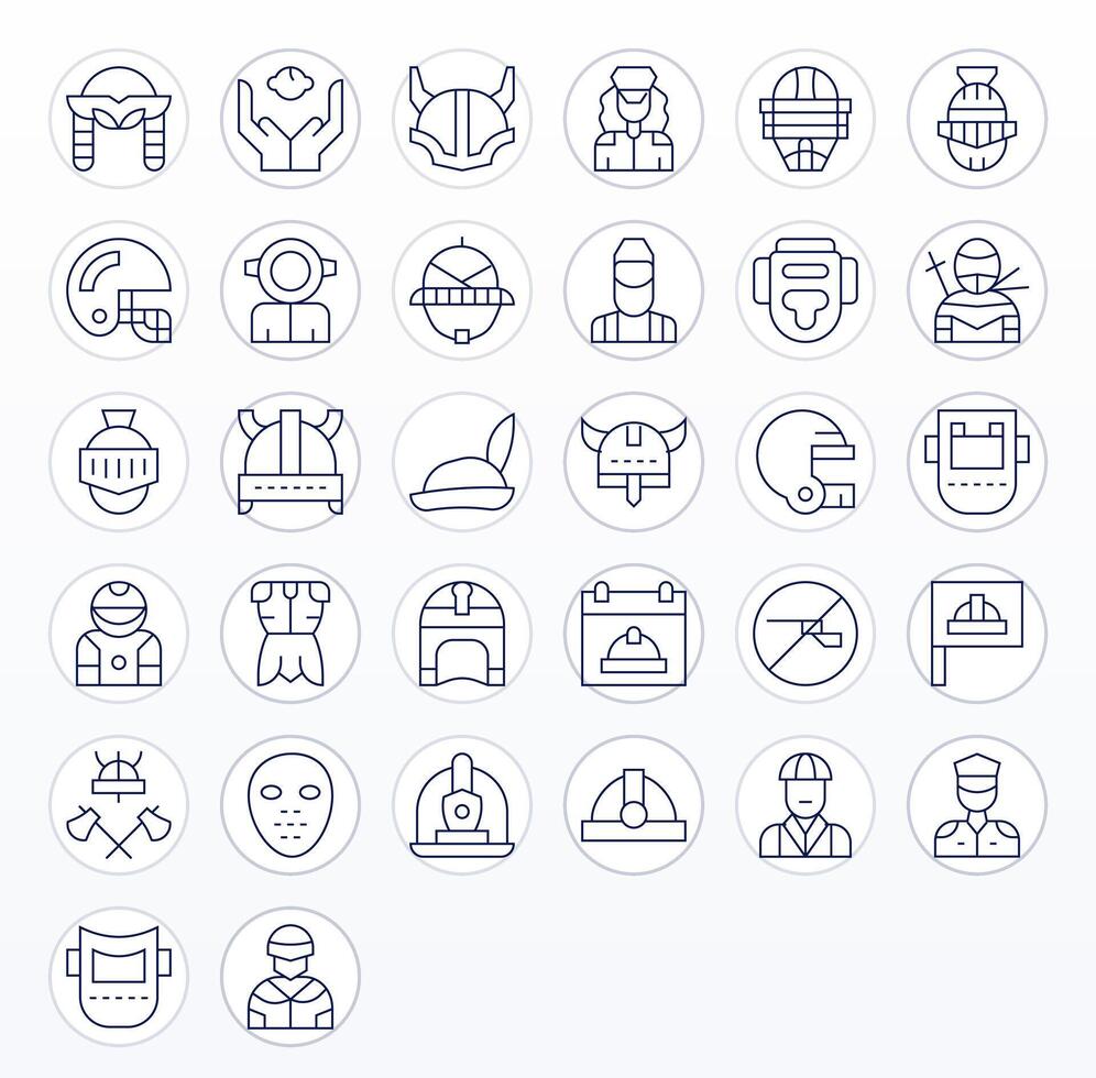 Helmet Icon Toolkit featuring 32 Pixel Aligned Retina Ready Thin Line elements vector