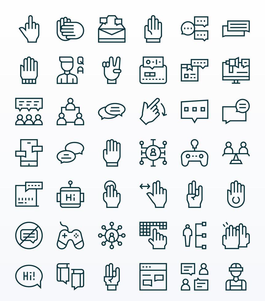 Interaction Icon Set with 42 Regular Line 256x256 Grid Fitted Graphics vector