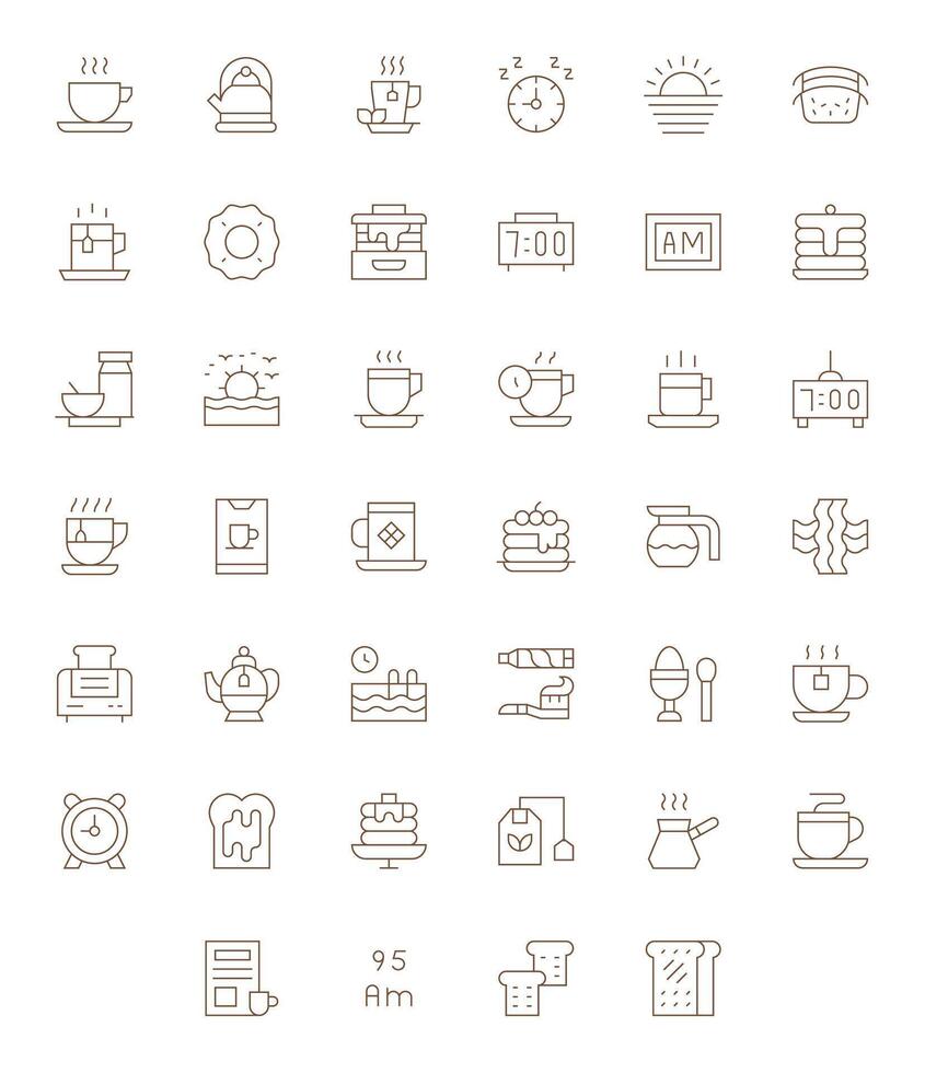 40 Retina Ready Icons for Morning in Pixel Optimized Thin Line Format vector