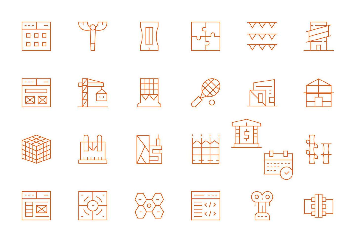 Framework Icon Collection with 24 256x256 Thin Line Designs vector