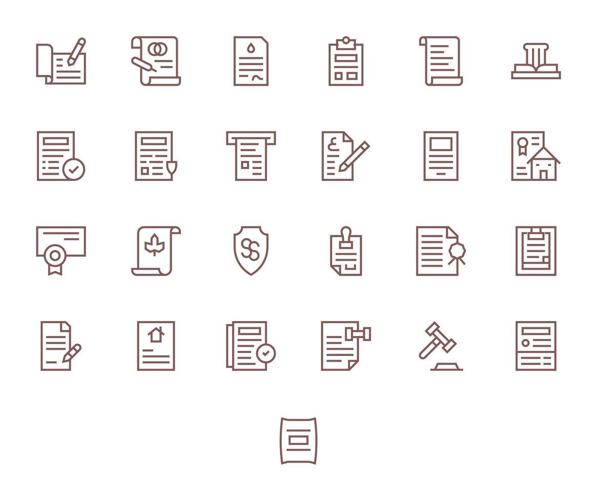 25 Editable Icons themed around Legal Document in 256x256 Regular Line format vector