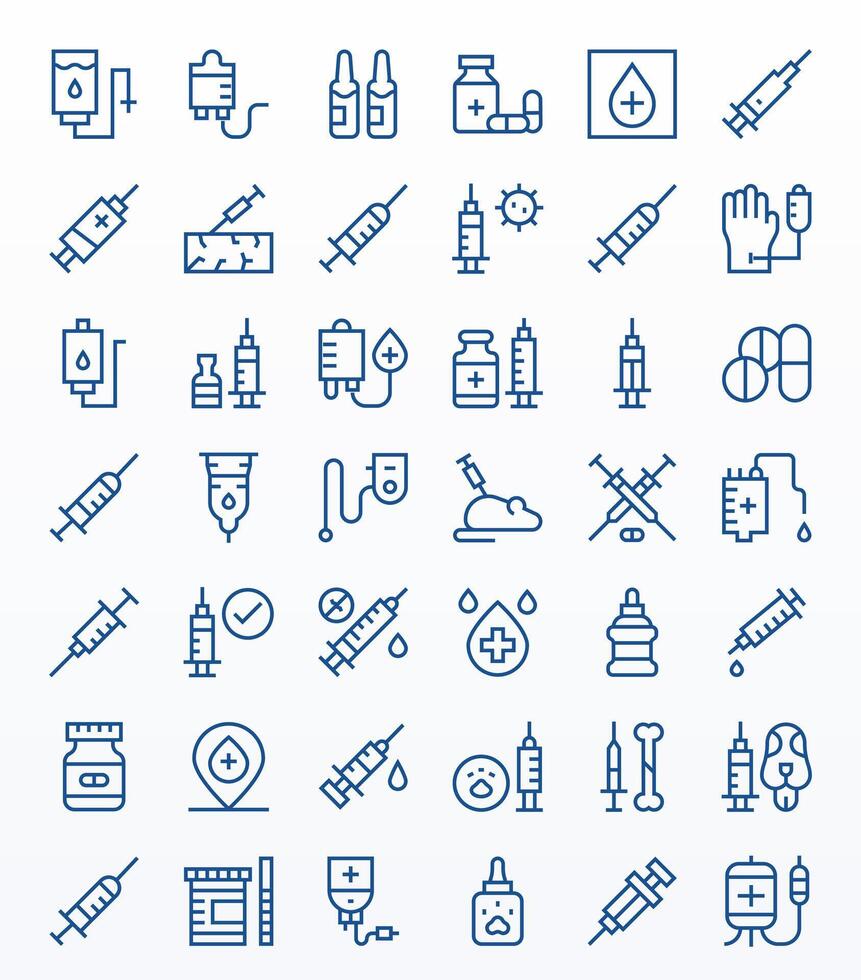 Injection Exclusive Set featuring 42 Regular Line Pixel Optimized 128x128 Icons vector