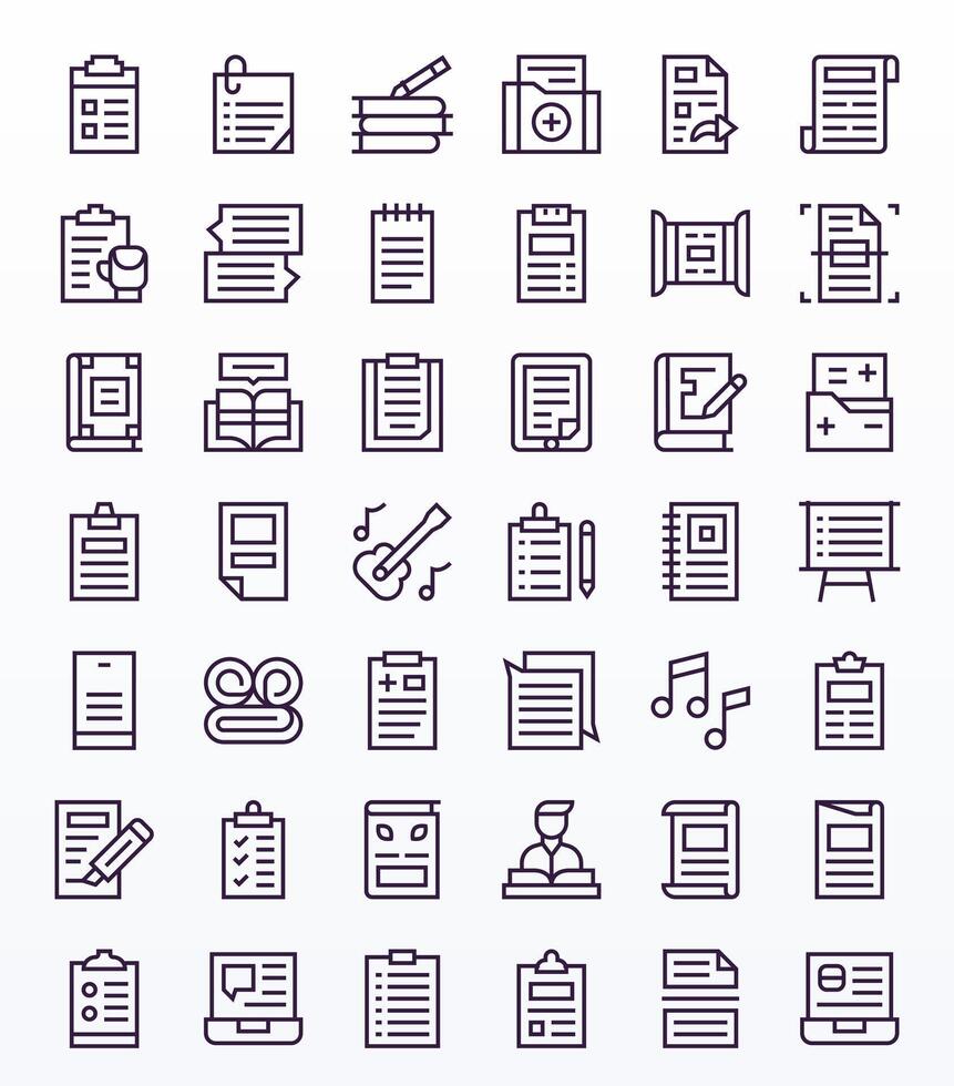 Notes Comprehensive Bundle with 42 PIXEL Perfect Regular Line 64x64 Icons vector