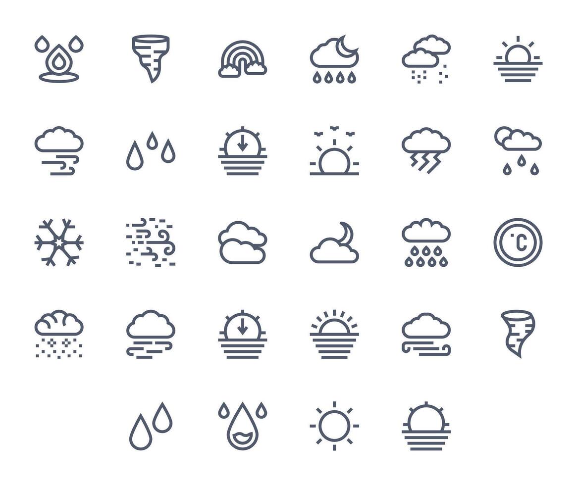 Weather Icon Graphics featuring 28 Bold Line Pixel Optimized High Resolution Designs vector