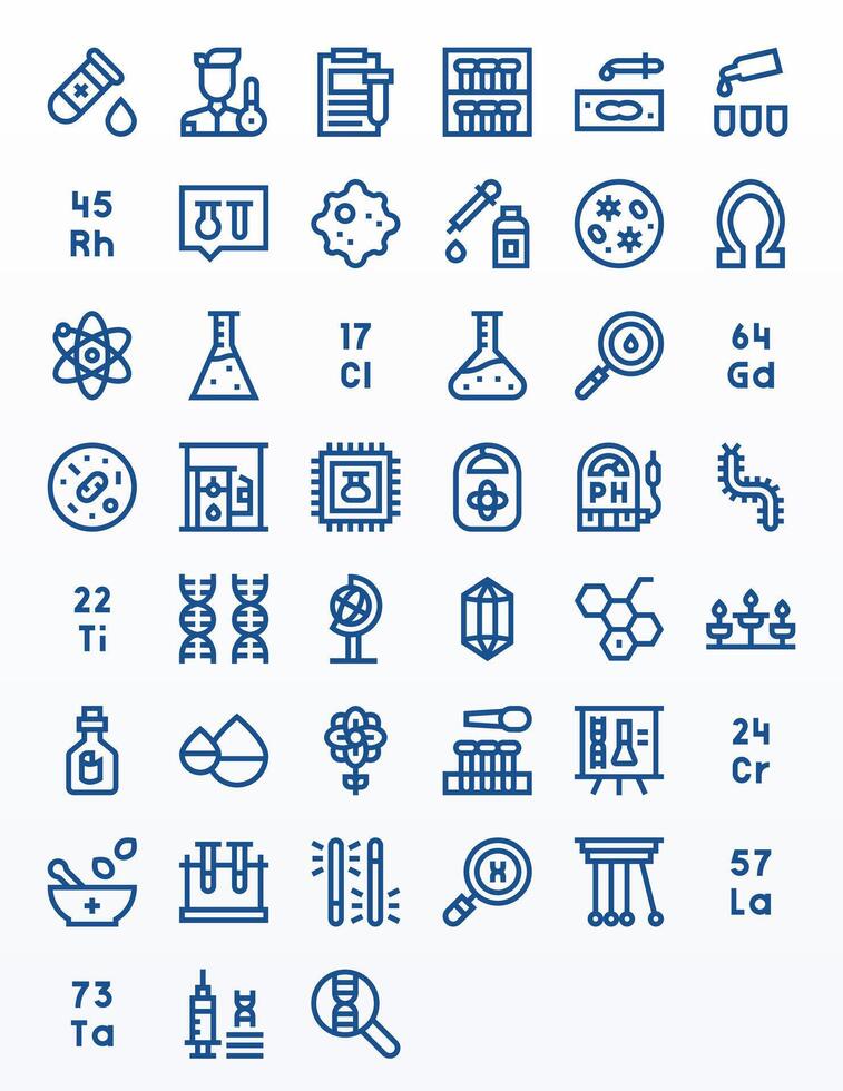 45 Bold Line Icons for Science in crisp 256x256 Pixel Aligned resolution vector