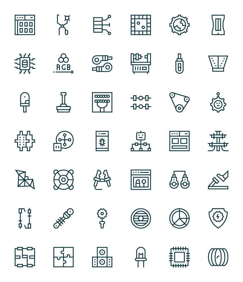 Regular Line Style Component Icons with 42 64x64 Pixel Aligned Designs vector