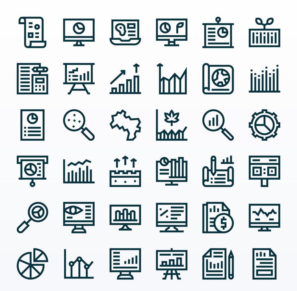 36 Bold Line Icons from Statistics in High Resolution Pixel Optimized Quality vector