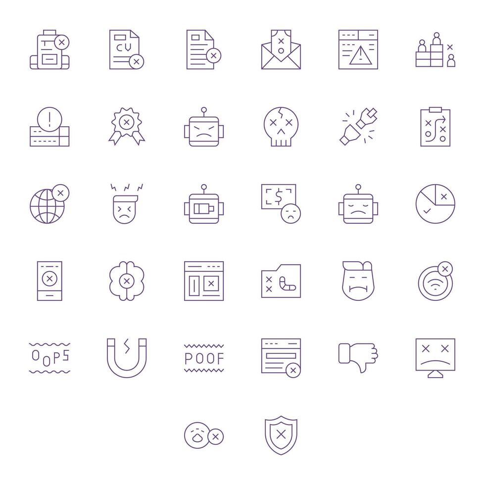 32 High Resolution Thin Line Grid Fitted Icons for Failure Projects vector