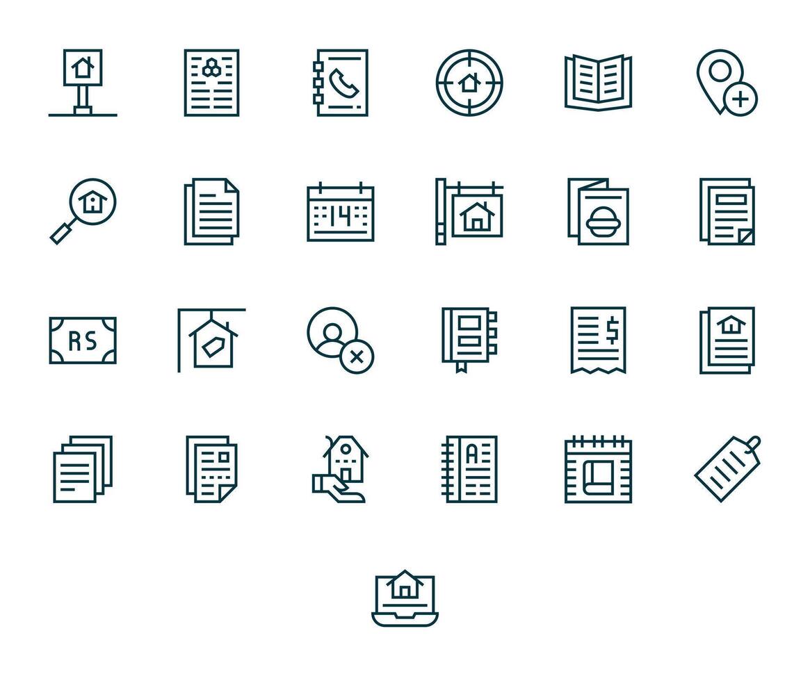25 Grid Fitted Regular Line Icons from Listing Collection vector