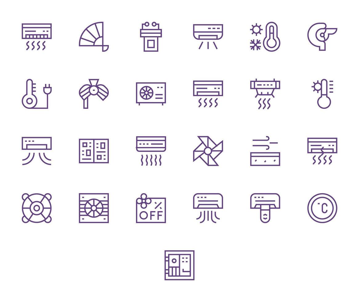 25 256x256 Icons for Cooling in Editable Regular Line Format vector