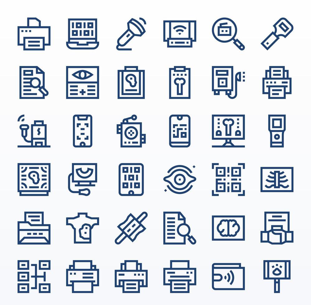 Bold Line Pixel Aligned Icons from Scan Set with 36 128x128 Icons vector