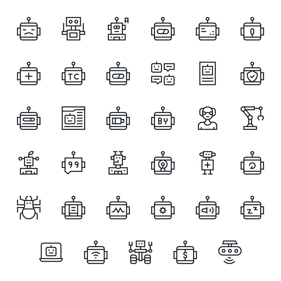 35 regular línea píxel optimizado vectores para robot tema