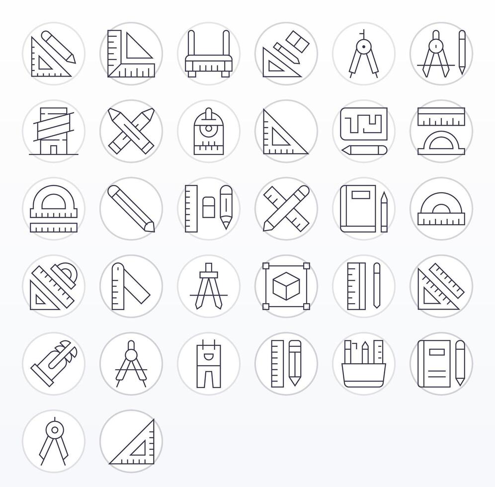 32 Pixel Aligned Icons themed around Drafting in 256x256 Thin Line format vector