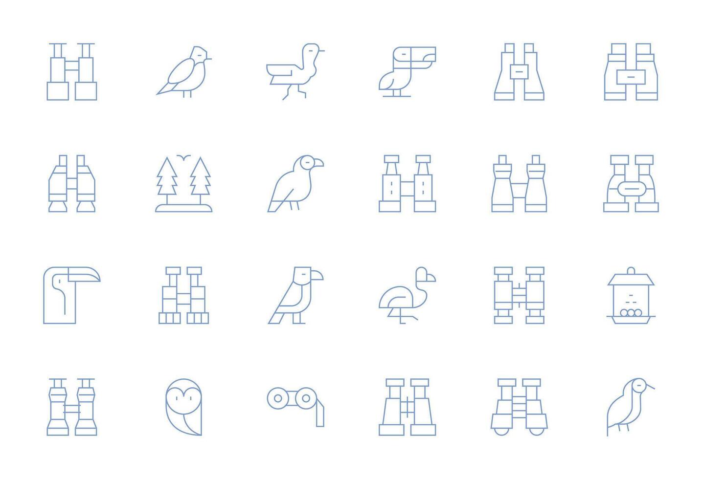 24 Icons for Birdwatching optimized in Display Perfect High Resolution Thin Line resolution vector