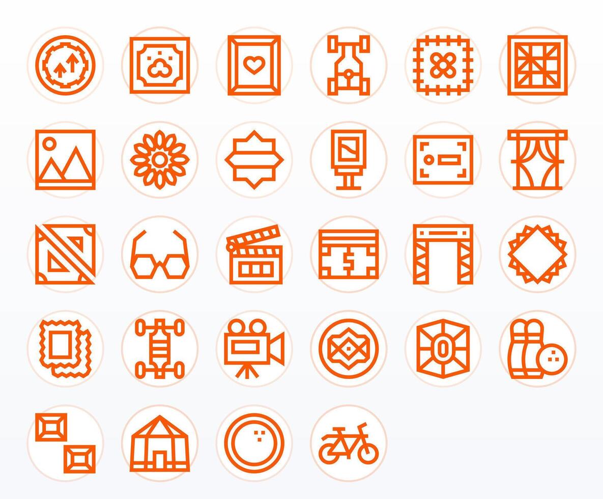 28 Icons inspired by Frame in Pixel Optimized High Resolution Bold Line quality vector