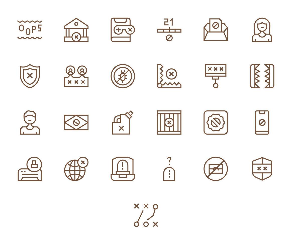 Blocked Design Icons featuring 25 Display Perfect Regular Line Style vector