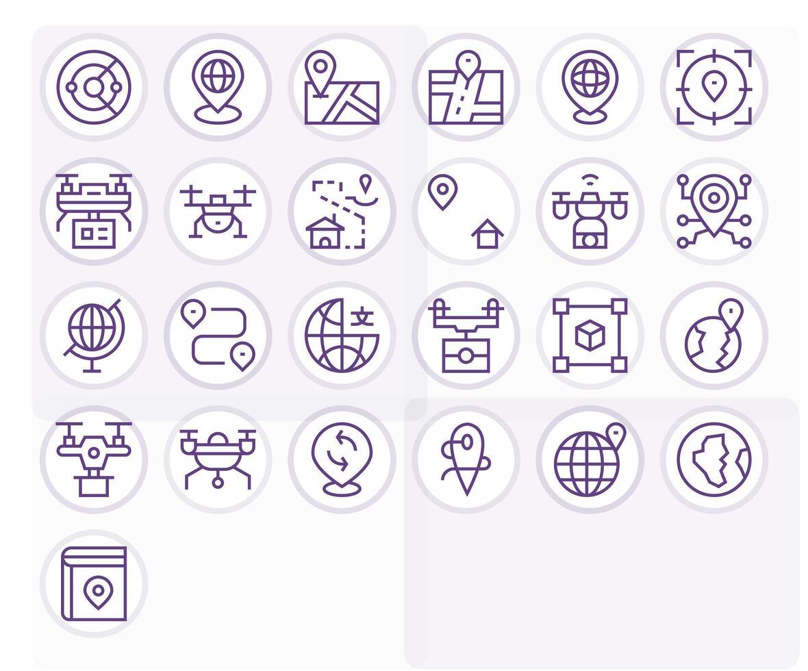 Mapping Essential Set including 25 Display Perfect Regular Line 64x64 Icons vector