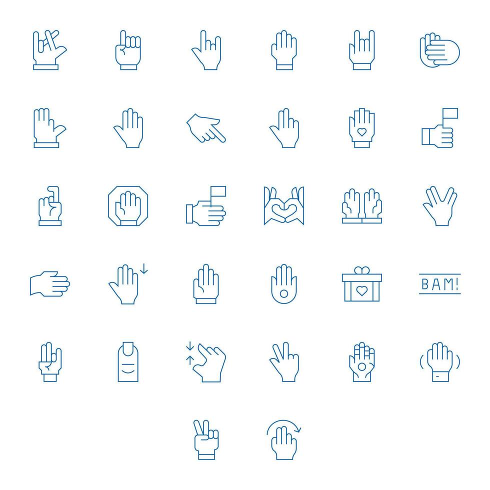 Gesture Icon Set with 32 Thin Line 256x256 Pixel Aligned Graphics vector