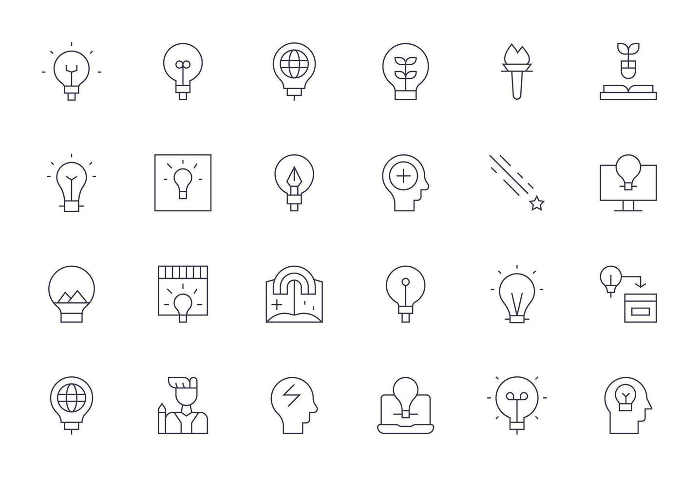 Inspiration Icon Toolkit featuring 24 Display Perfect 64x64 Thin Line elements vector