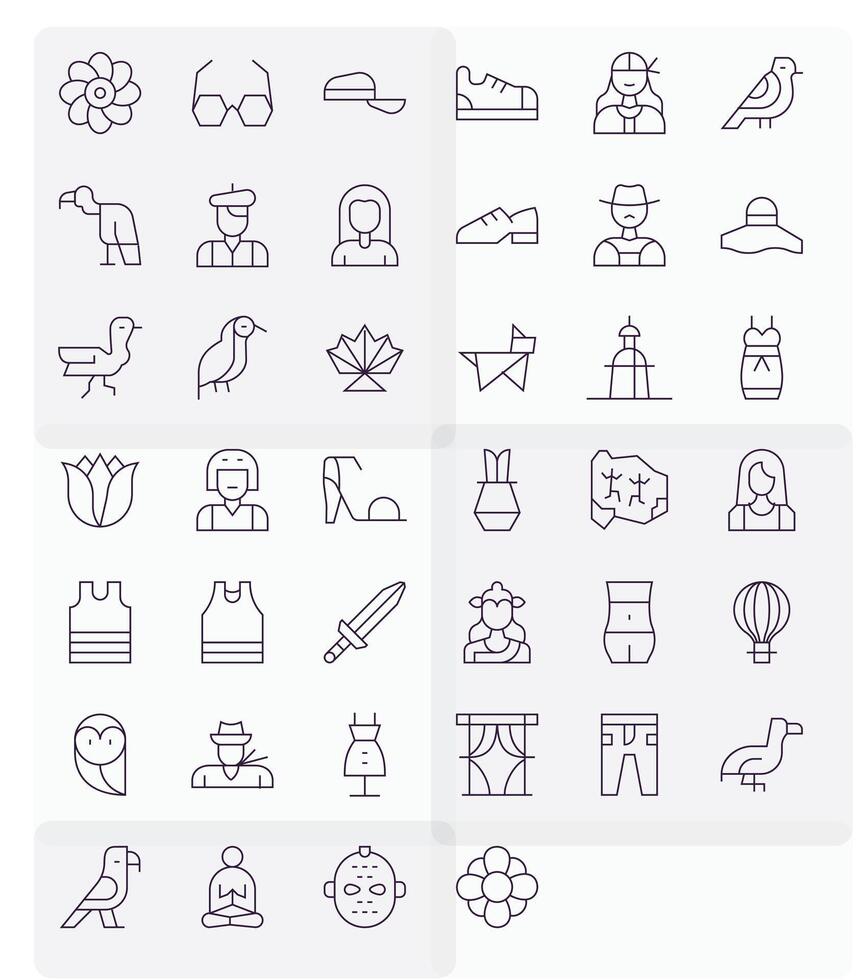 Thin Line Style Silhouette Icons with 40 High Resolution Pixel Optimized Designs vector