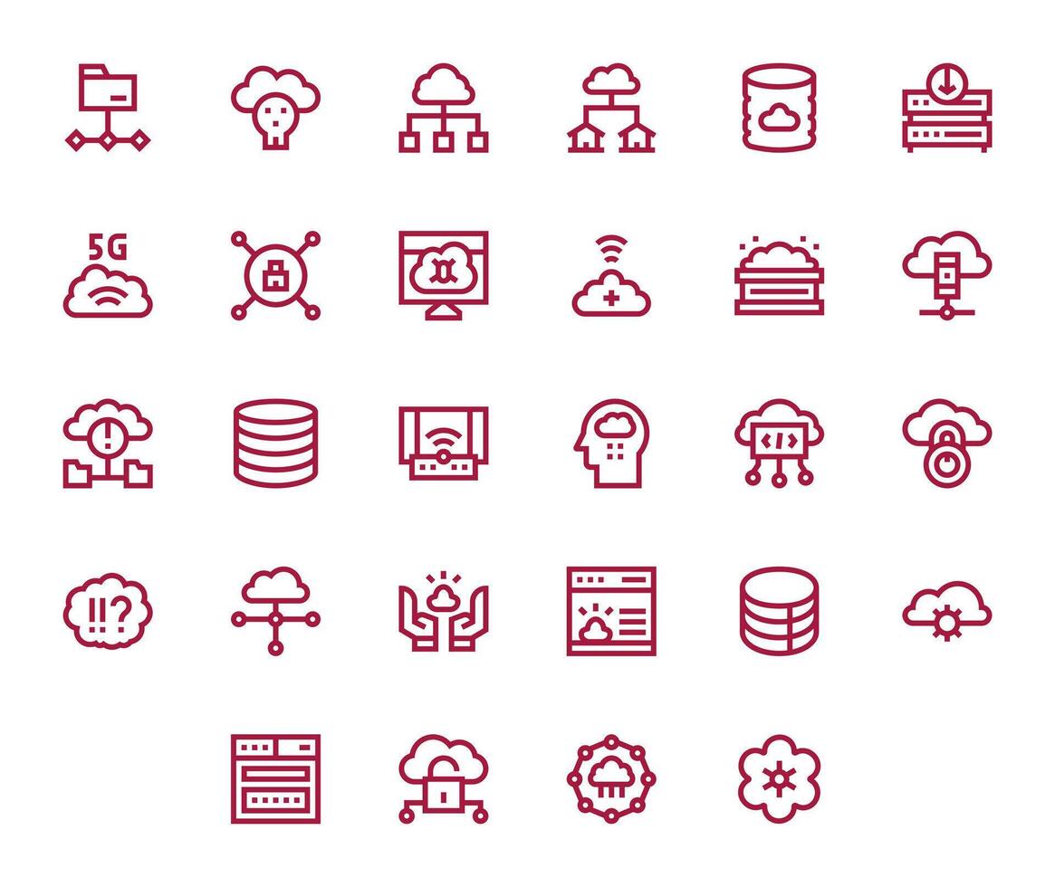 28 negrita línea íconos diseñado para nube informática en alto resolución píxel alineado formato vector