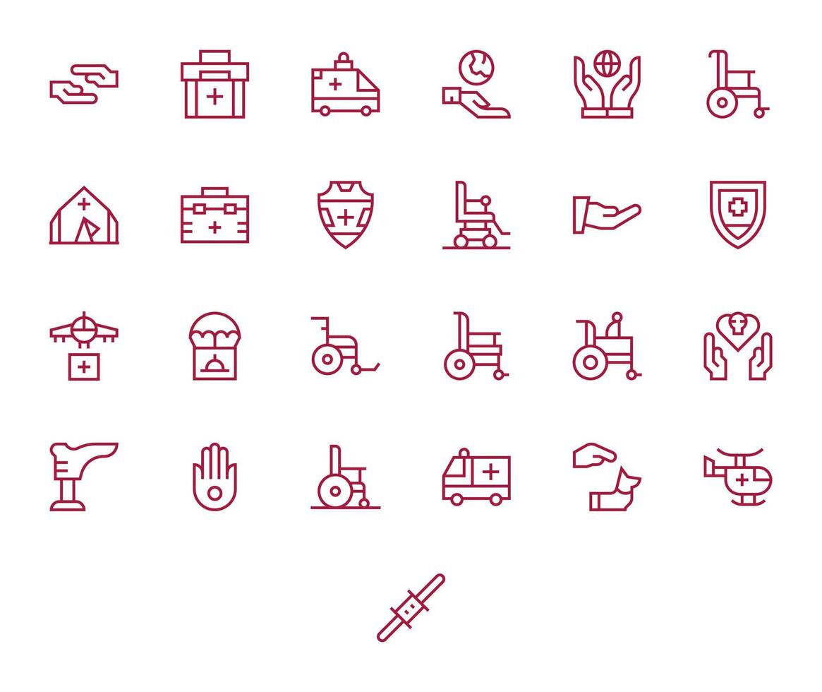 Aid Comprehensive Bundle with 25 Grid Fitted Regular Line Retina Ready Icons vector