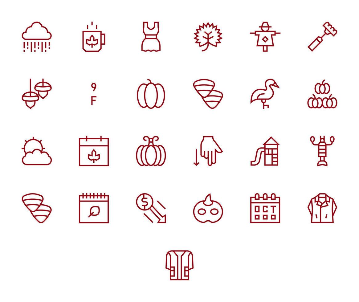25 Pixel Aligned Regular Line Icons from Fall Collection vector