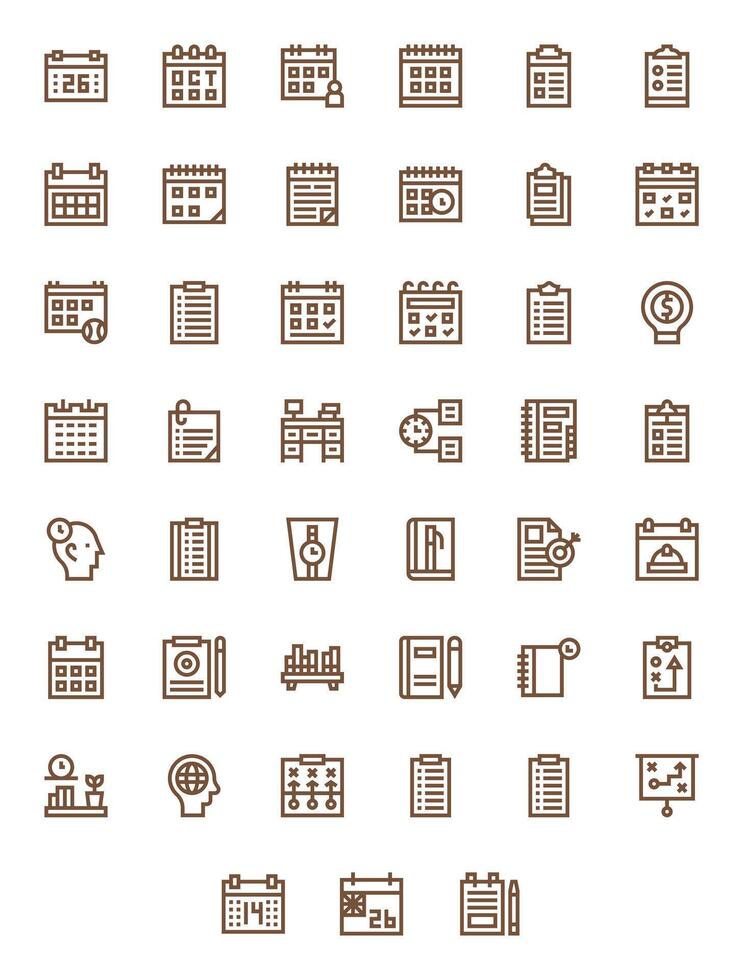 Planning Icon Toolkit featuring 45 PIXEL Perfect High Resolution Bold Line elements vector