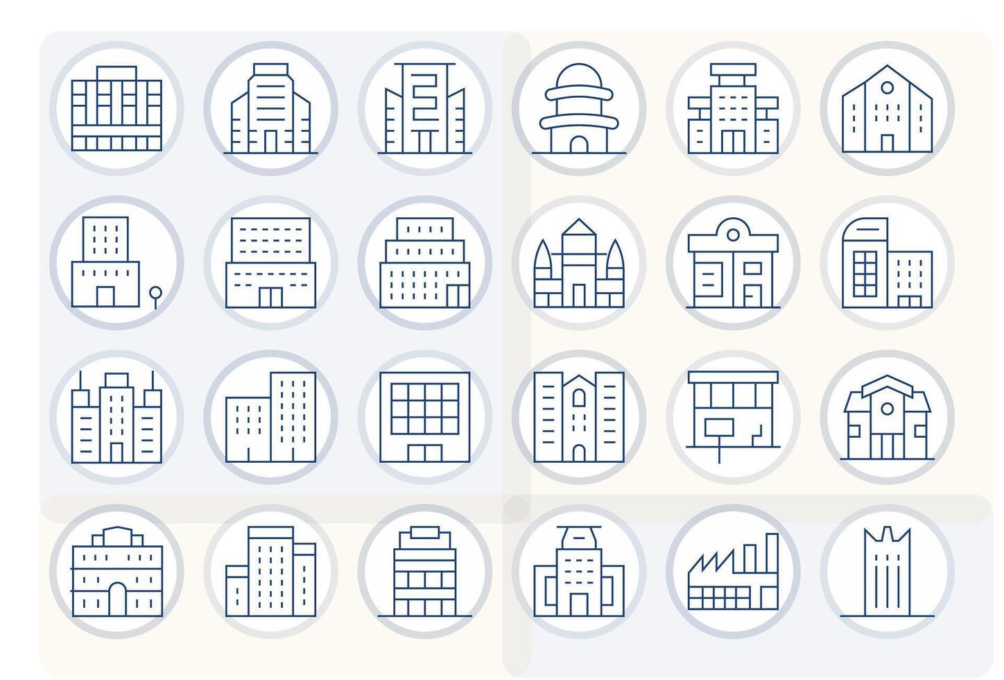 24 Icons for Modern Building featuring 256x256 PIXEL Perfect Thin Line Graphics vector