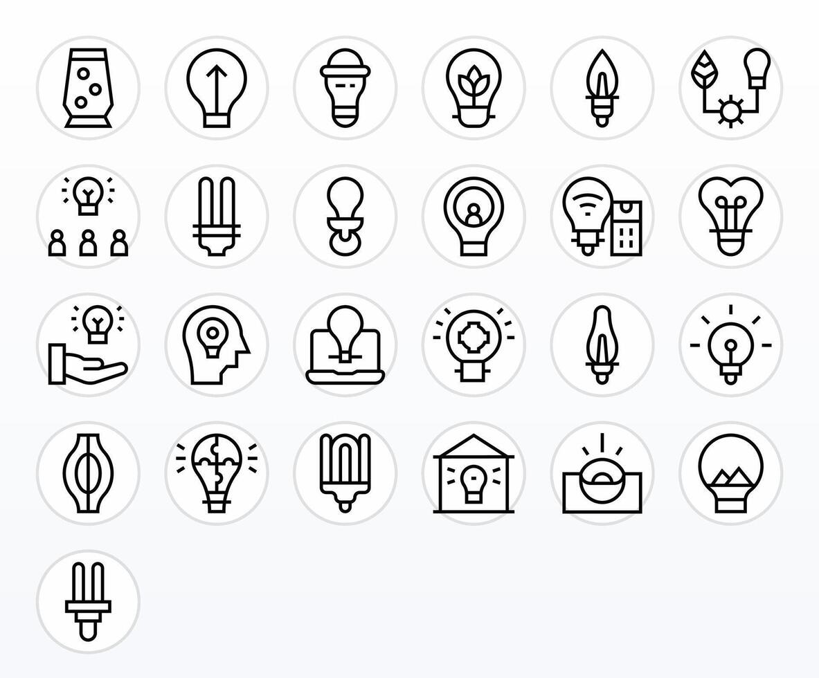 Lightbulb Modern Collection with 25 Regular Line High Resolution Editable Icons vector