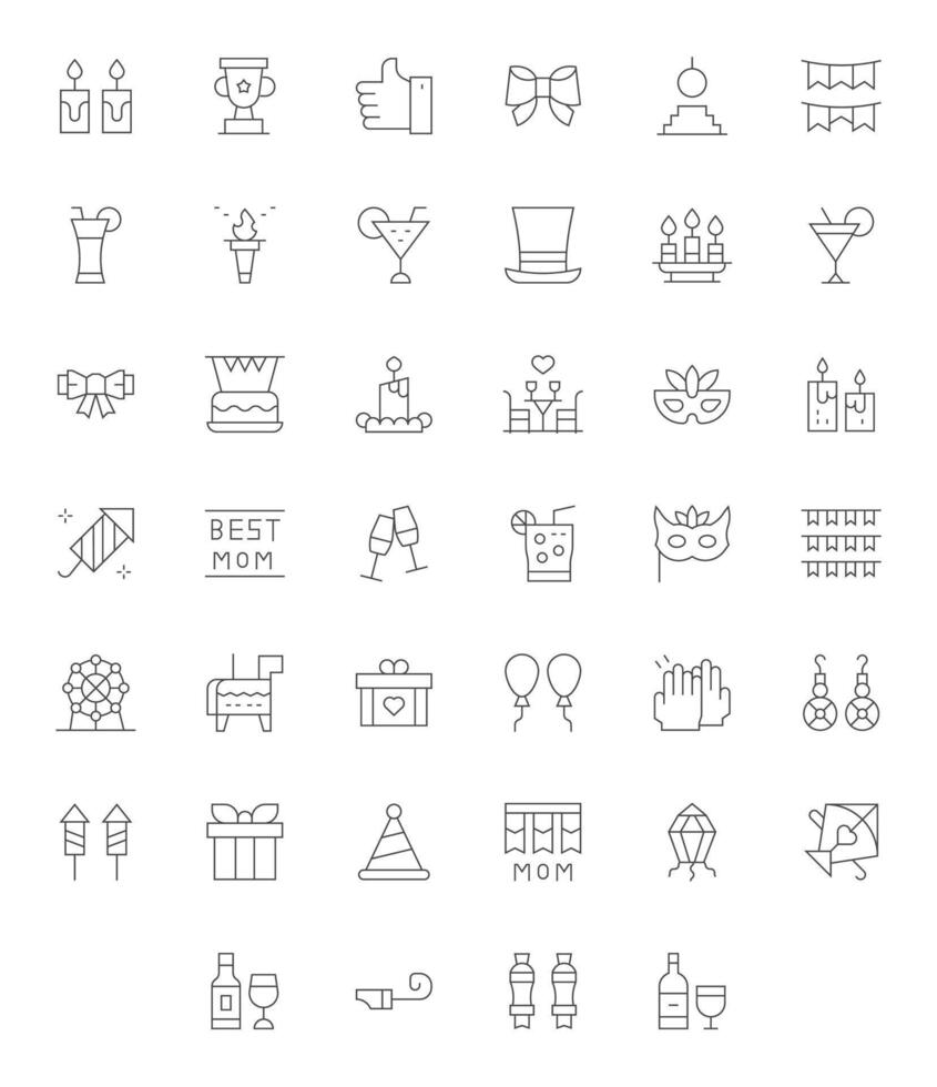 Celebration Complete Package with 40 High Resolution Thin Line Pixel Aligned Icons vector